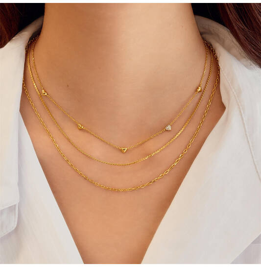  Starlit Drops - Link necklaces - Silver / 14kt GP - Zirconia - 45cm